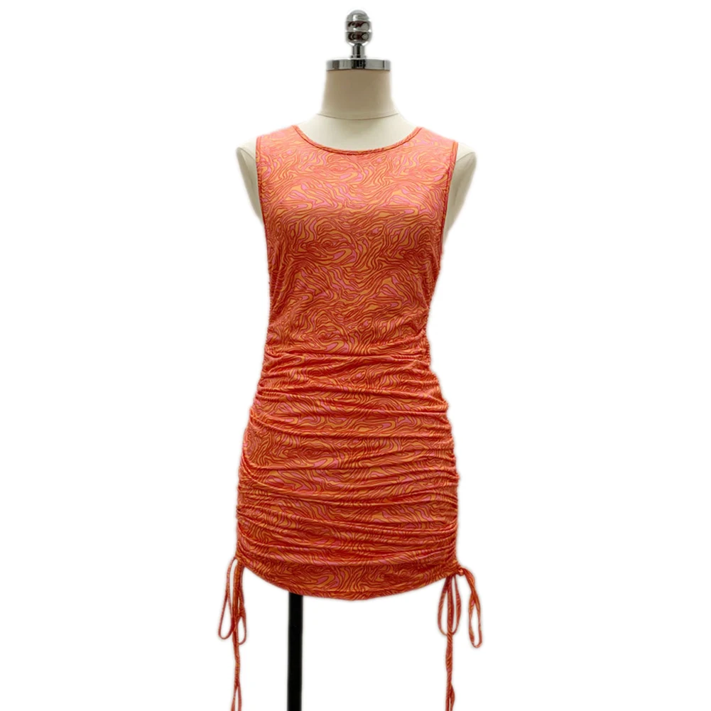 

Summer Sexy Women Bandage Dress Printed Sleeveless Crew collar Stretch Bodycon Sundress Party Club Casual Clothing Female