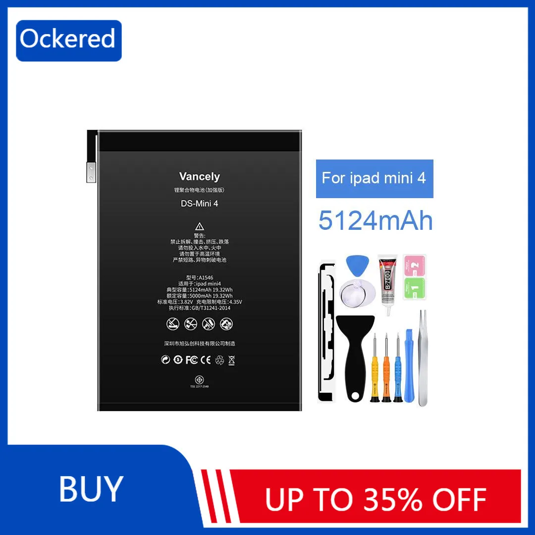 

Оригинальный аккумулятор Ockered 5124 мА · ч для Ipad Mini4, Сменный аккумулятор для IPad Mini 4 A1538 A1546 A1550 с бесплатными инструментами