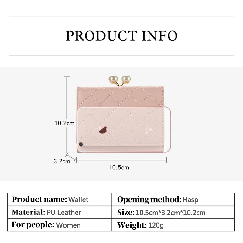 Pearl Decoration Women Short Wallet With Coin Pocket Korean Pu Leather Small Cute Female Card Holder Hasp Lady Mini Pink Purse