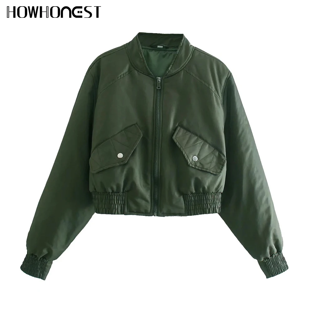 

Women's Coat Autumn New European American Style Fashion Ins Cardigan Zipper Flight Cotton Warm Jacket Solid Winter Outerwear