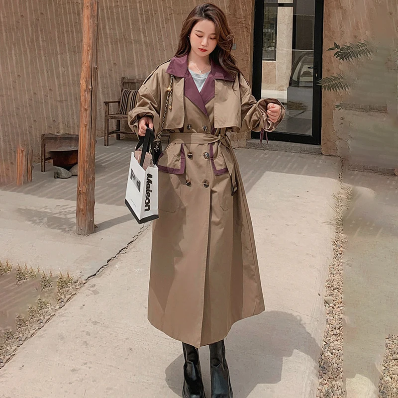 

Women's Windbreaker Spring Autumn Long Korean Loose Ladies Cape Trench Coat Female Splicing High-quality Lining Windproof Jacket