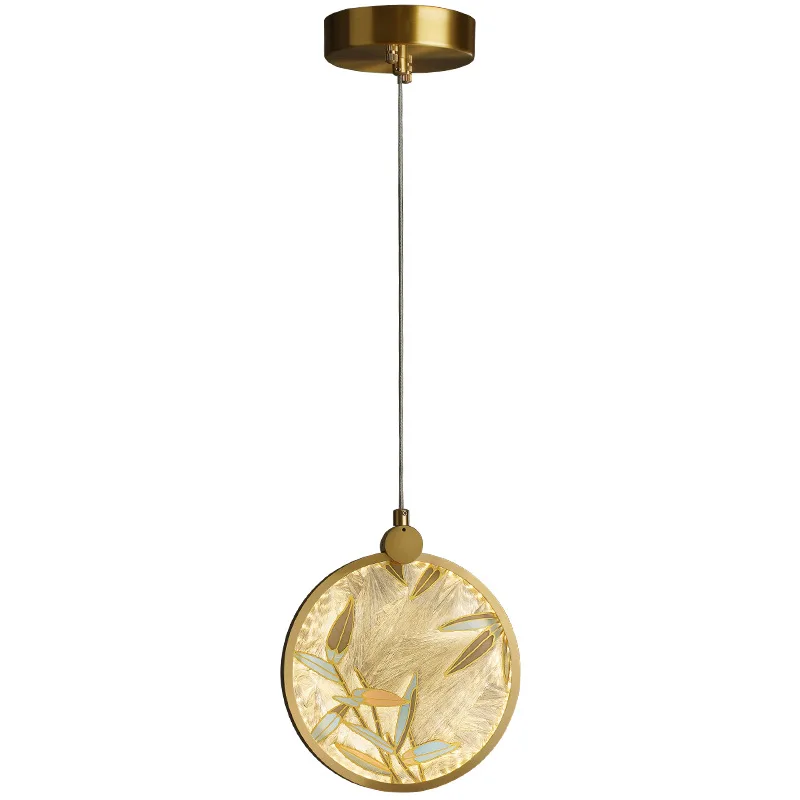 Classical Bamboo Leaf Lotus Leaf Copper Enamel  Color Dining Room Lamp Bedroom Bedside Balcony Aisle Decorative Chandeliers