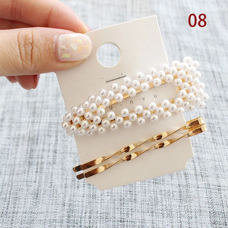 Светло-фиолетовый 3Pcs/set Pearl Metal Gold Color Hair Clip baby Pin Barrette Hairband Hairpin Headdress for women girls Hair Accessories - Цвет: Светло-фиолетовый