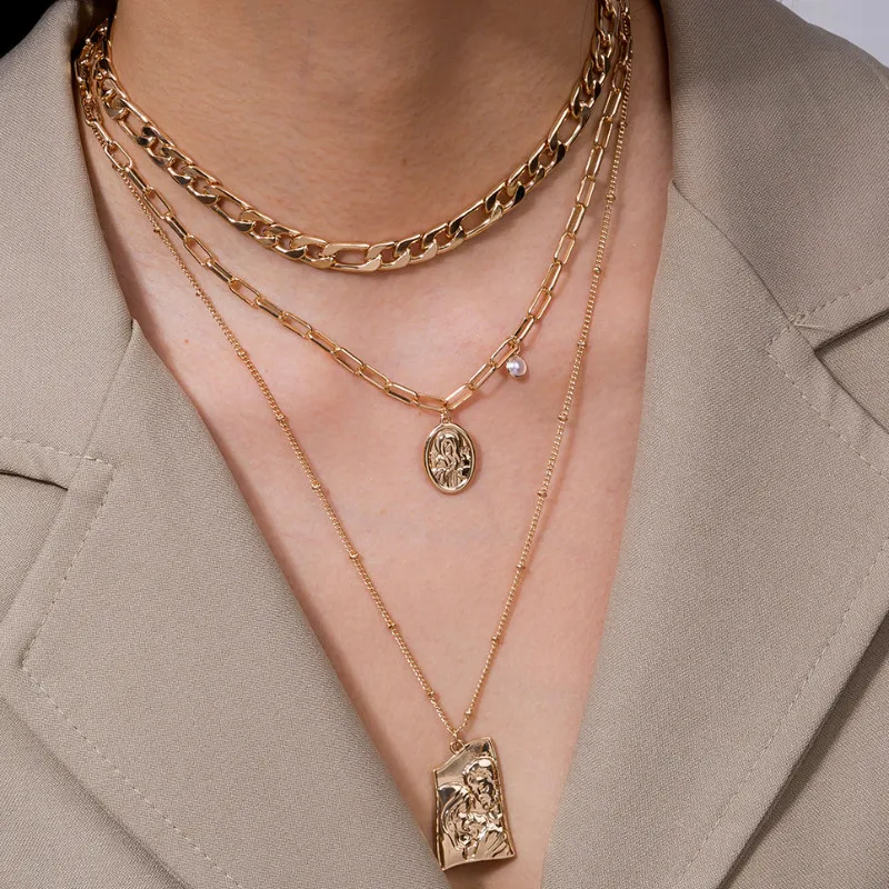 

Metal Geometry Pendant Multi-layer Necklace Sweater Chain