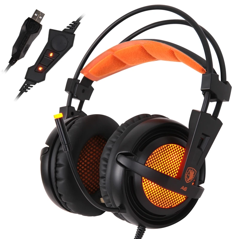 Sades A6 Шум шумоподавления USB 7 1 Channel Gaming Headset охлаждающаяся лампа светодиодный