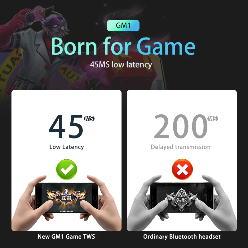 

Bluetooth 5.0 Gaming Music Dual Mode headsets 45MS Low Latency Gaming Earbuds Noise Cancelling Earphones