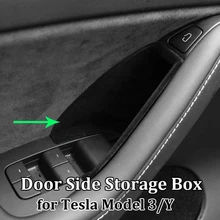 Door Side Storage Box For Tesla Model Y 3 2021 Interior Accessories Armrest Storage Organizers for Phone Holder Flocking Contain