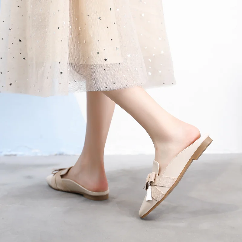 Big Size 43 Half Slippers Spring Summer Female Slippers Flat Women Shoes Casual Fashion Outdoor Apricot Black Shoes Woman Flats