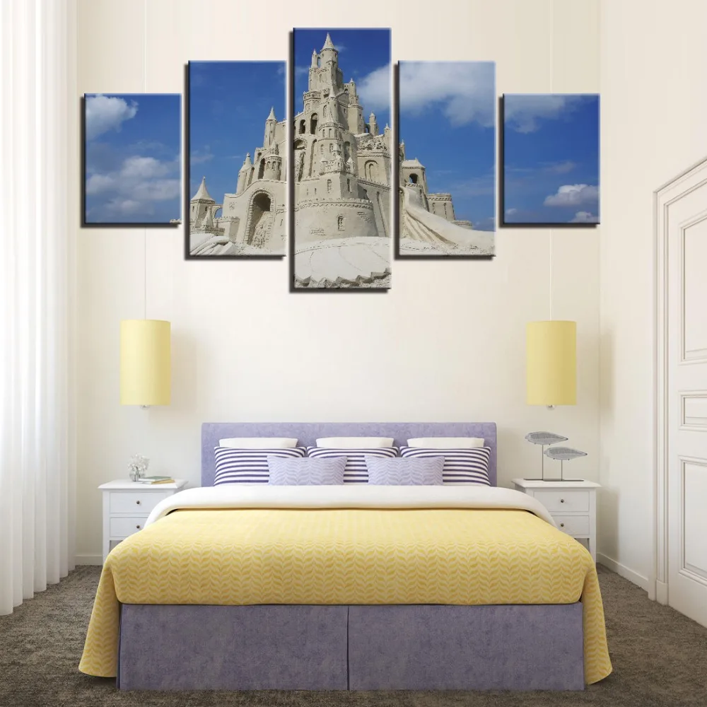 

5 Pieces Islam Canvas Painting Building Posters Pictures Sky and Landscape Wallpapers For Home Room Decor Modular Artwork Art
