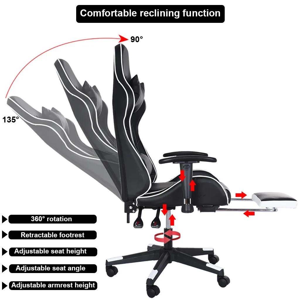 

Gaming Chair Adjustable Reclining Leather Office Chairs Executive Computer Swivel Chair With Footrest Lumbar Support Muti-Color