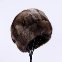 unisex winter warm 100 sable fur hat mens bucket cap womens luxury real fur beanie hats natural brown color