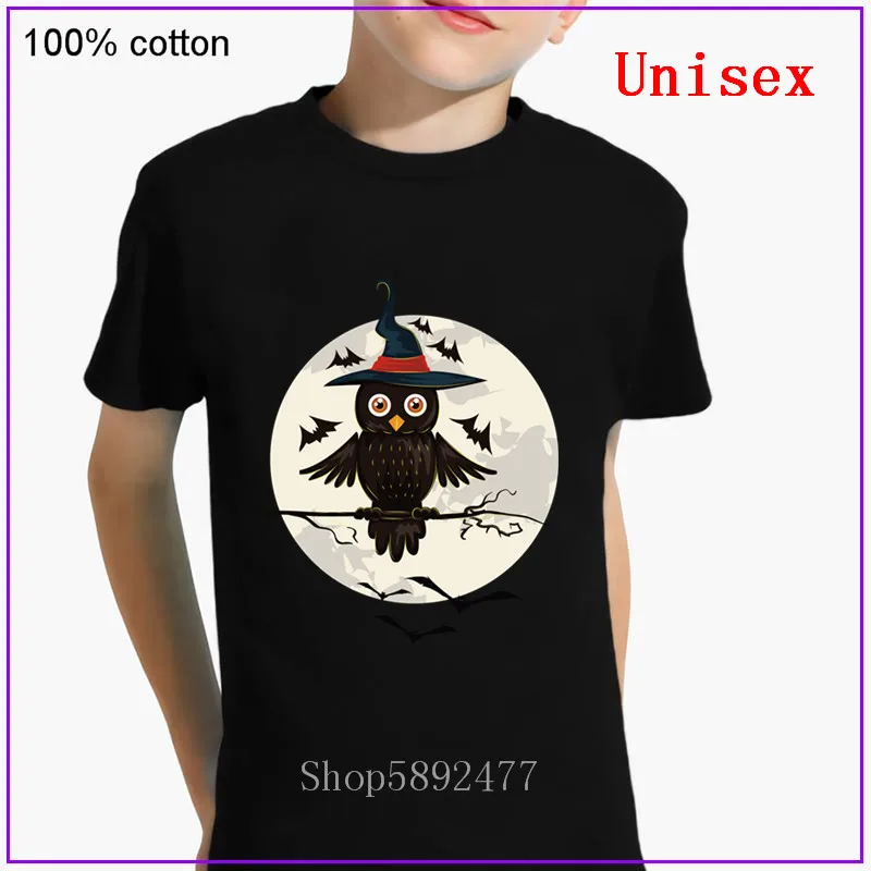 Детская футболка на Хэллоуин с коротким рукавом для детей Луной ведьмой совой