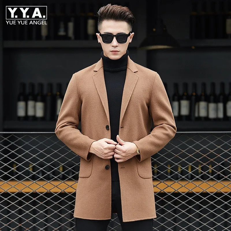 Роскошное шерстяное пальто для мужчин повседневное однобортный пиджак с