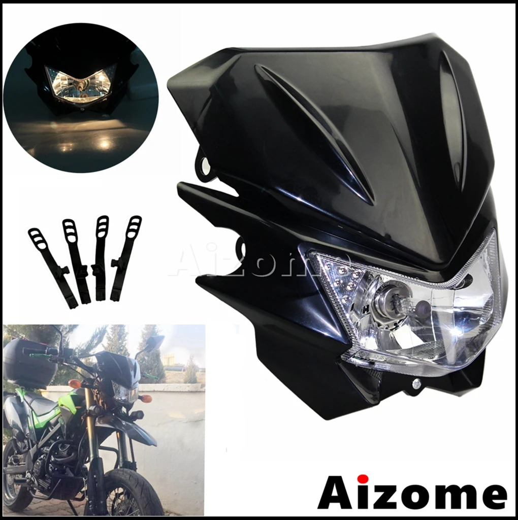 

Motocross Black Headlight Fairing For Kawasaki KX125 KX250 KX250F KX450F KLX450 110 250 Dirt Bike Supermoto Head Light Headlamp