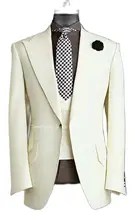 Veste et pantalon en ivoire sur mesure pour homme, Blazer à revers, 3 pièces, costume de mariage, ensemble manteau + pantalon + gilet  (2)