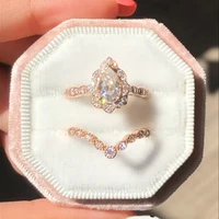 2pcs set vintage oval cut natural crystal engagement ring set anniversary gift women wedding banquet party jewelry ring