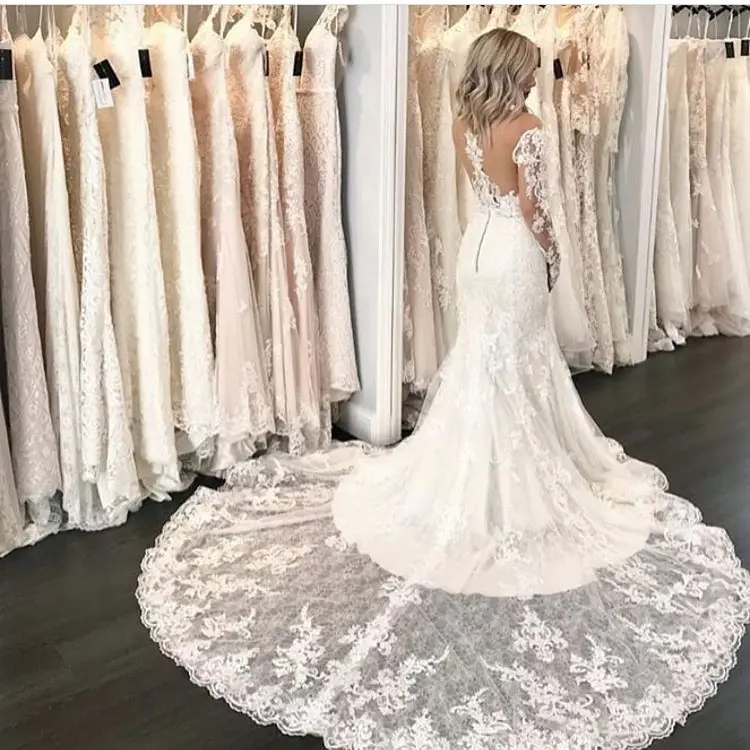 

Robe De Mariee Sexy Lace Off The Shoulder Mermaid Bridal Dress 2019 Sleeveless Illusion Back Long Sleeve Wedding Gowns