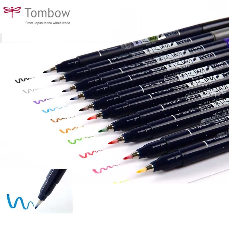 Набор кистей Tombow Fudenosuke Fude фломастеры маркеры 10 цветов для рисования каллиграфии