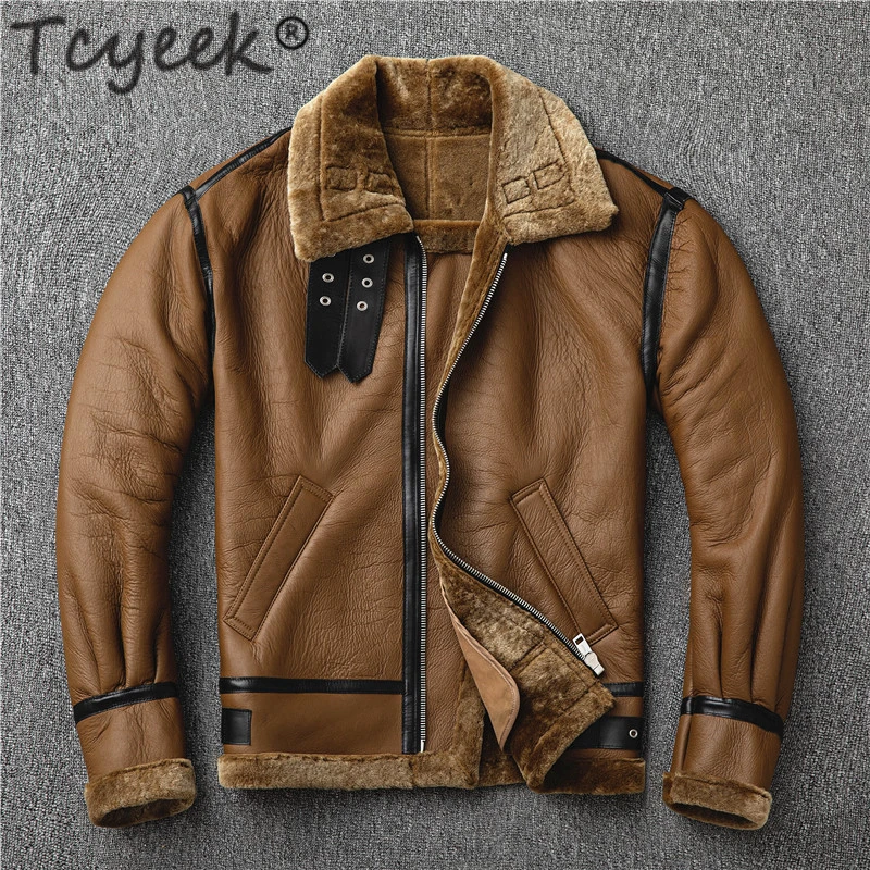 

Tcyeek 100% Genuine Leather Jacket Men Clothing 2020 Motorcycle Natural Sheep Shearling Real Fur Coat Man Chaqueta Cuero Hombre
