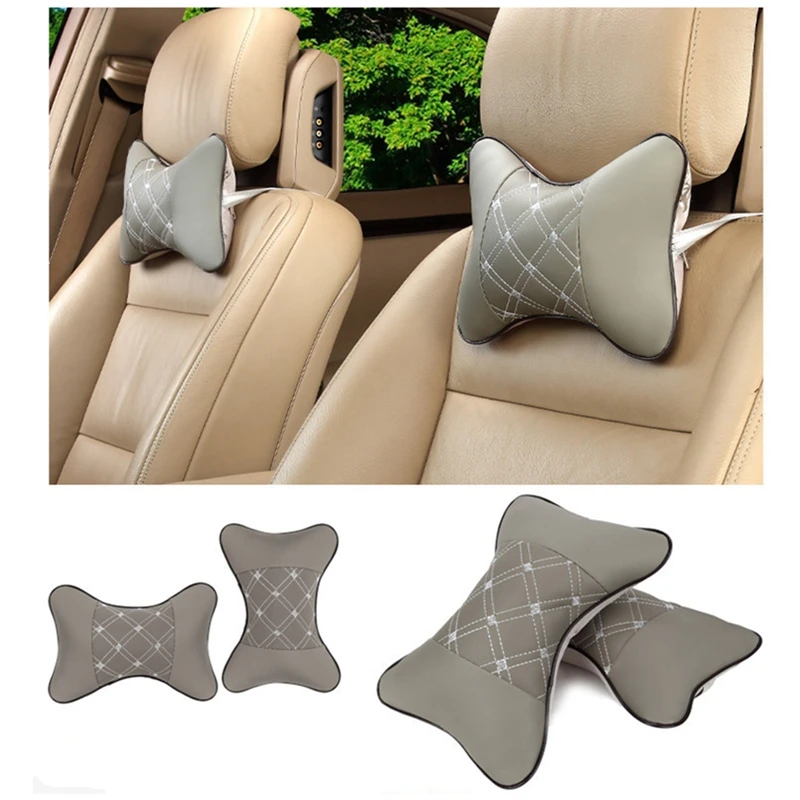 

Bone-shaped Car Leather Headrests Comfortable Breathable Auto Neck Rest Soft Stretch Cotton Head Pillow Four Seasons Universal