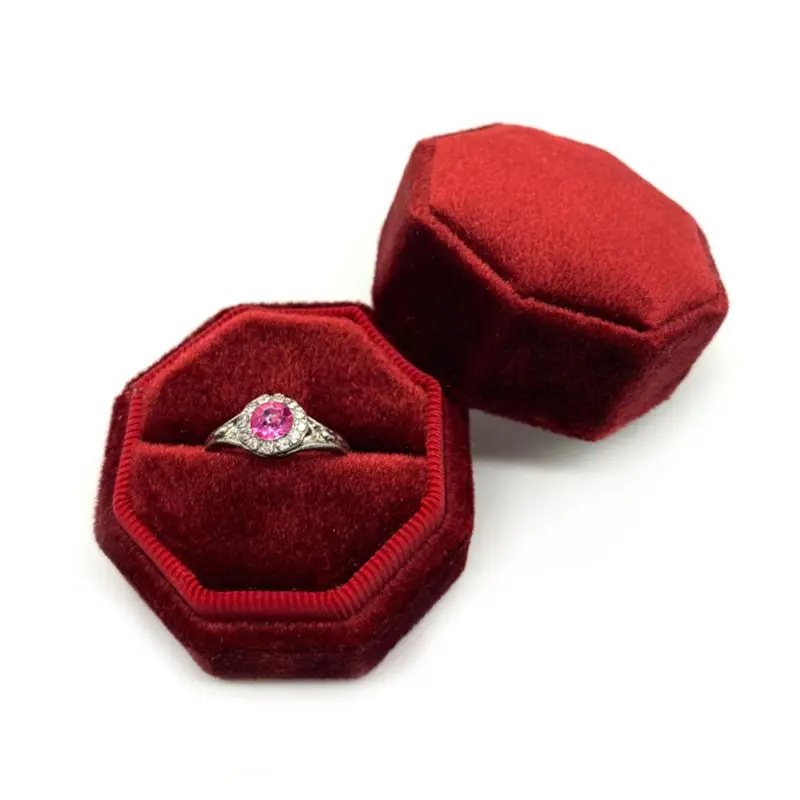 

LXAE Velvet Single Ring Box Octagon Wedding Ceremony Ring Box with Detachable Lid
