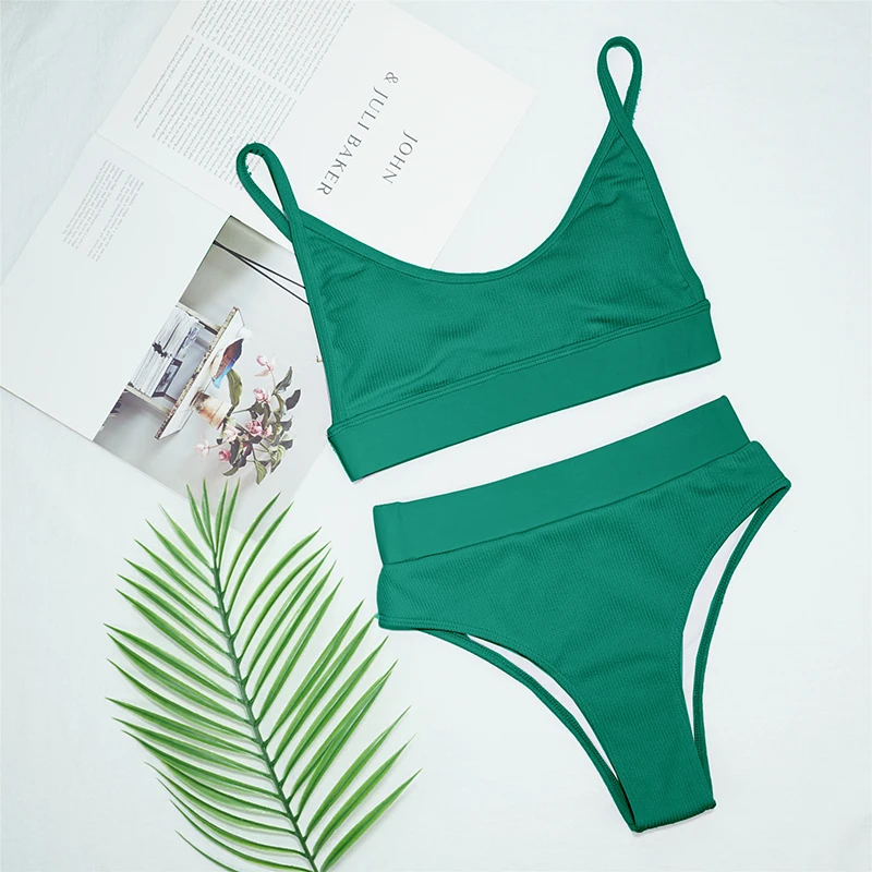 

2021 Sexy Solid Bikini Set Woman Swimwear Swimming Suit for Women Swimsuit High Waist Biquini Beachwear Two Piece Bathing Suit