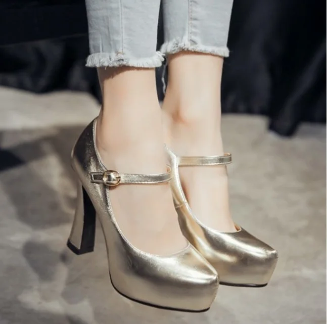 Новые профессиональные женские туфли на высоком каблуке с золотыми и