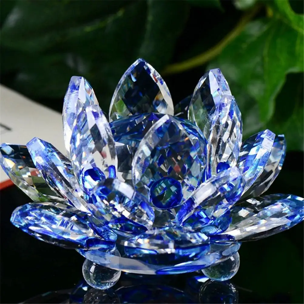 

80mm Quartz Crystal Lotus Flower Crafts Glass Paperweight Fengshui Ornaments Figurines Home Wedding Party Decor Gifts Souvenir