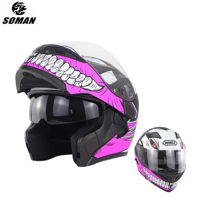 Мотоциклетный шлем SOMAN модульный гоночный с двумя объективами поддержкой Bluetooth