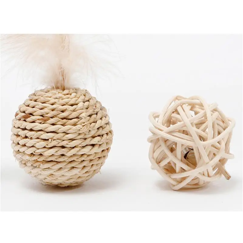

2PCS Rattan Ball Cat Toy Funny Faux Feather Cat Bell Ball Kitten Play Ball Interactive Tools Pet Supplies