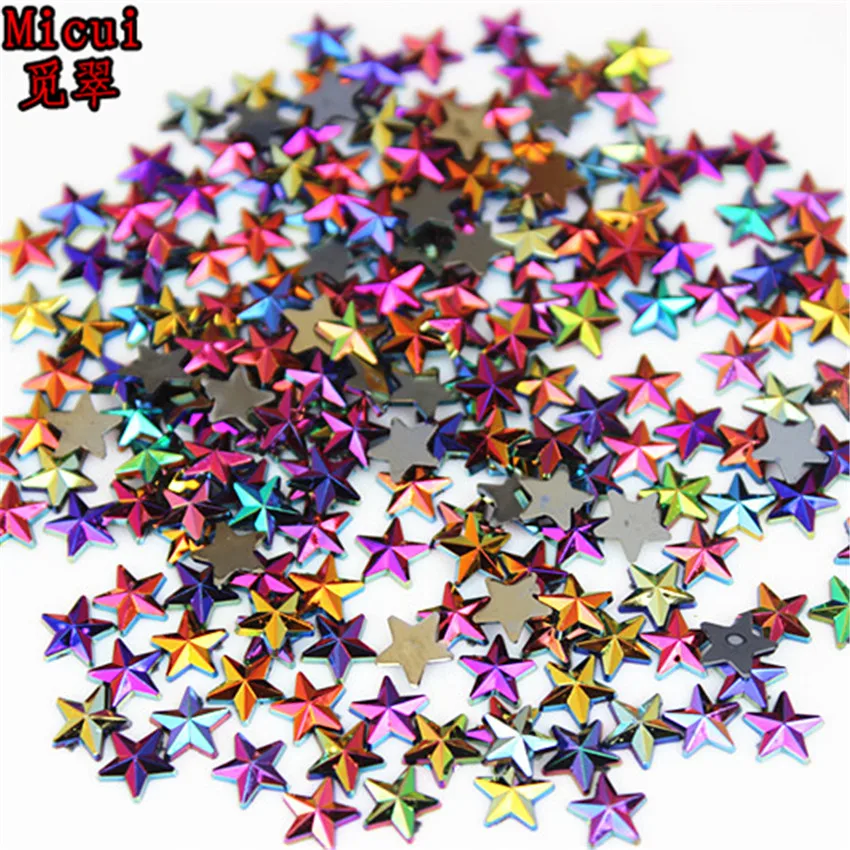 Micui 200 шт. 6 мм черные акриловые Стразы AB со звездой с плоским основанием