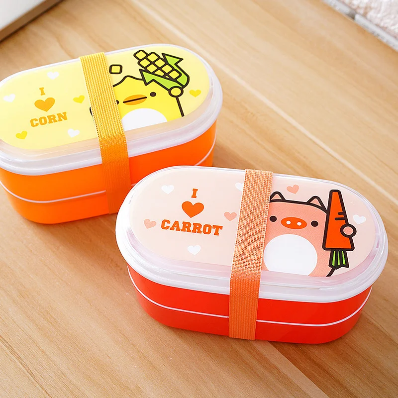 Двухслойный Ланч-бокс Bento с микроволновым подогревом мультяшный милый