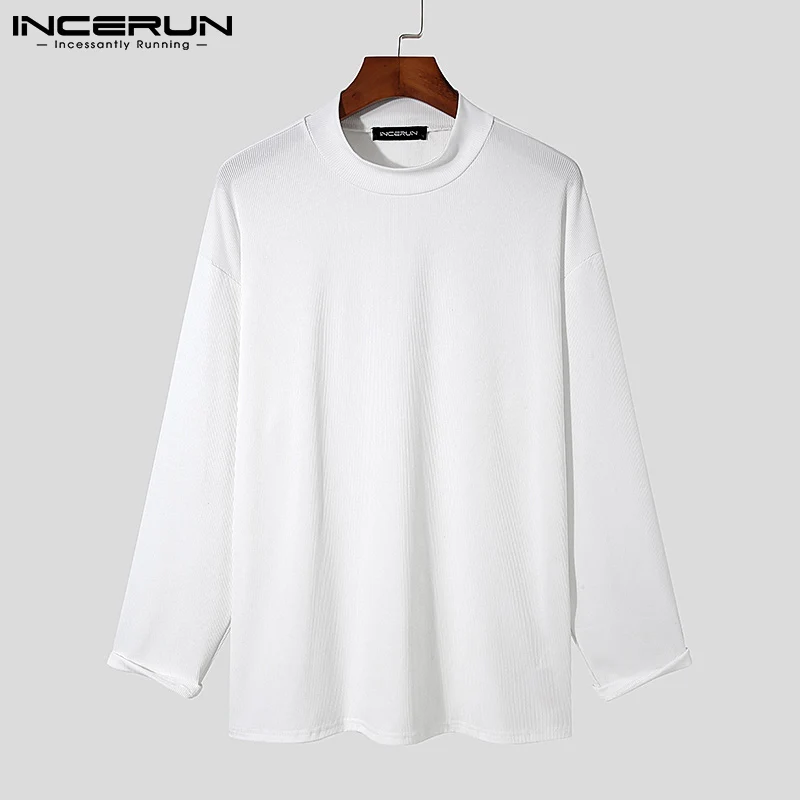 

INCERUN Solid Color Men T Shirt Round Neck Long Sleeve Streetwear Casual Men Clothing 2021 Leisure Camisetas Undershirts S-5XL