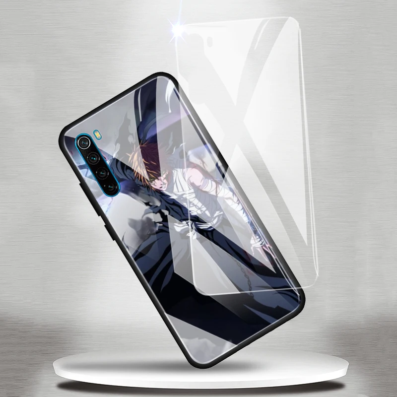 

Glass Phone Case for Xiaomi Redmi Note 7 8 9 Pro 8T 9S 8A 9A 9C K20 K30 Pro Cover bleach Anime Kurosaki Ichigo Black Cases