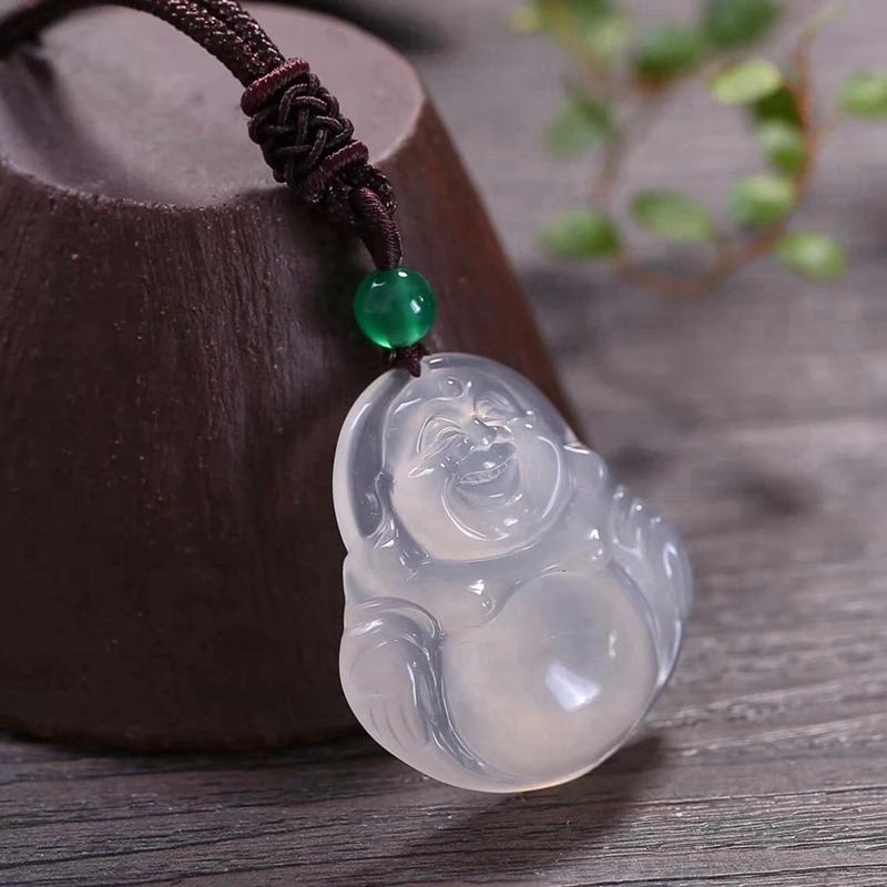 Exclusive design natural ice jade agate Maitreya Buddha Pendant men's and women's sweater chain pendant with certificate | Украшения