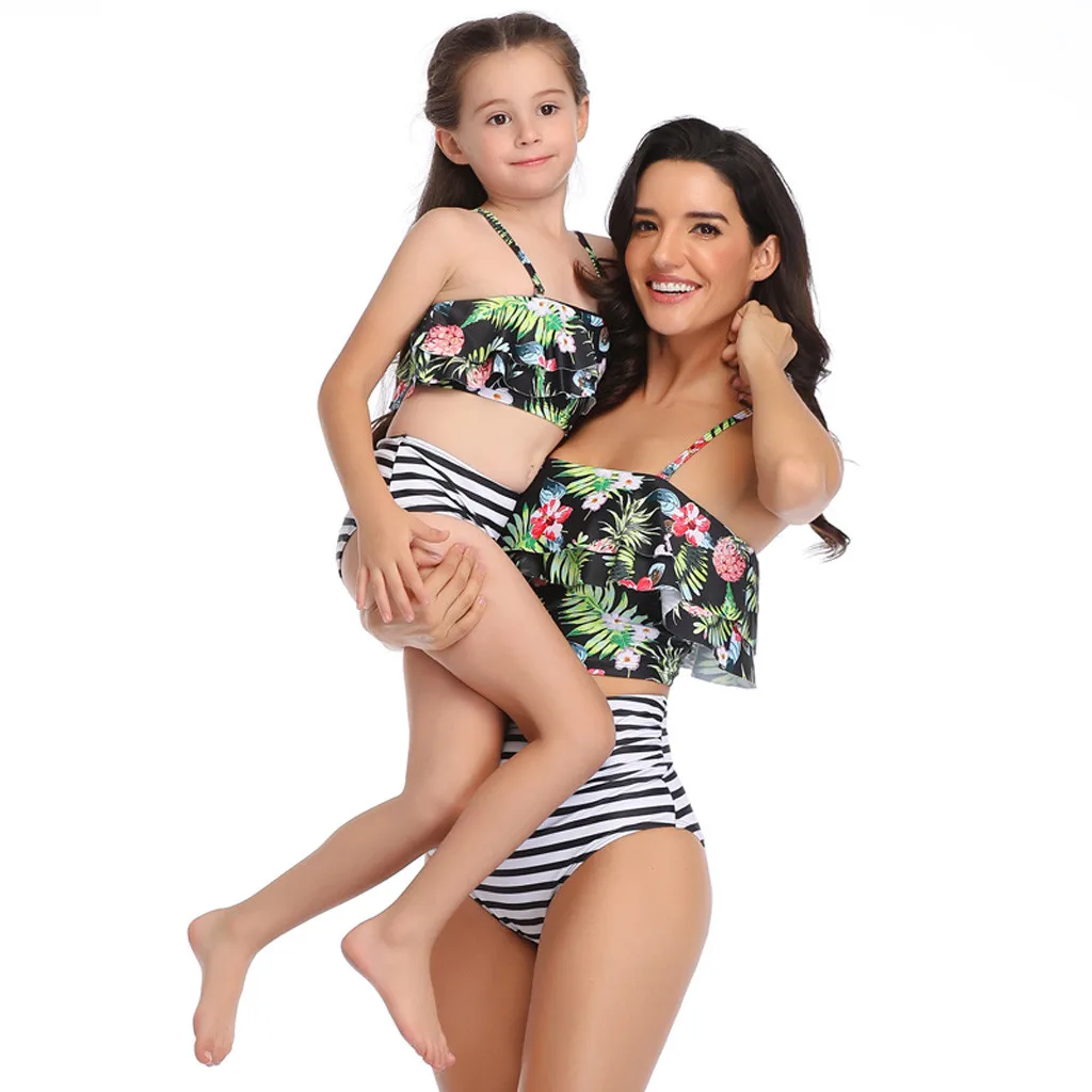 Новый Модный летний купальник из двух частей с принтом для матери и дочери