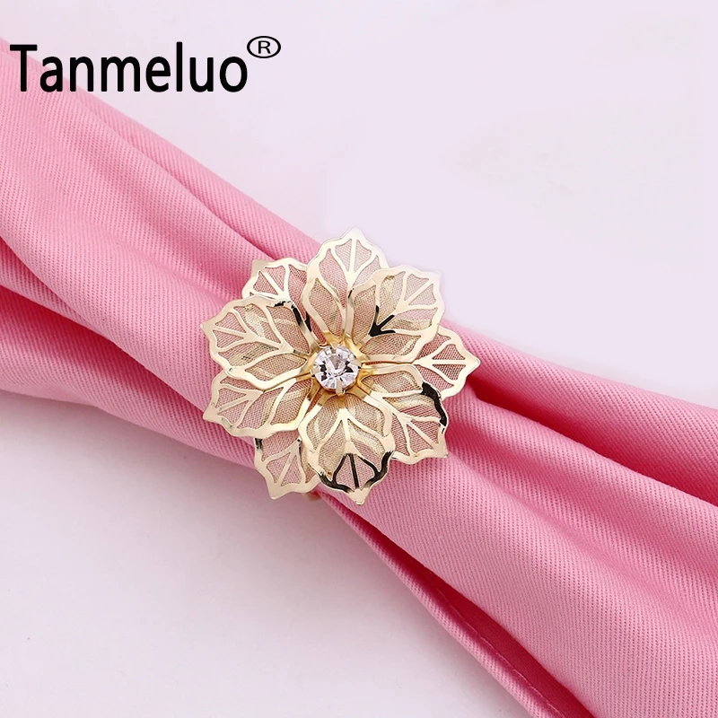 Сплав цветок дизайн салфетки кольца для украшения стола золотые свадебные