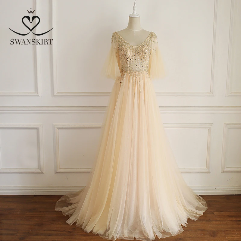 Модное Вечернее Платье трапециевидной формы с аппликацией из бисера для невесты