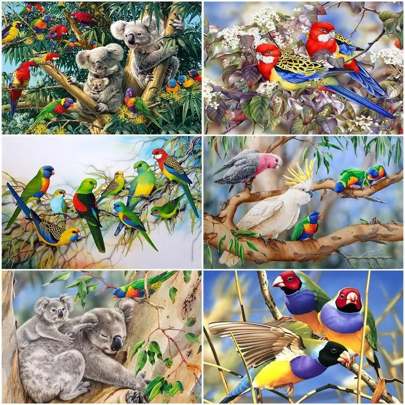 Gatyztor لتقوم بها بنفسك صور بواسطة أرقام الطيور كوالا الحيوان للأطفال الكبار الرسم على قماش رسمت باليد اللوحة الفن هدية المنزل ديكو