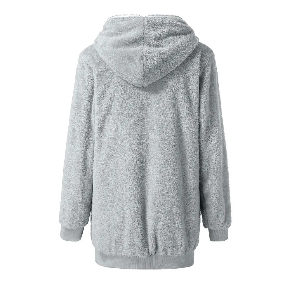 

1048 Womens Solid Oversized Zip Down Hooded Coat Cardigans Outwear with Pocket Long Sleeve Zipper Coat Female Outwear Jackets