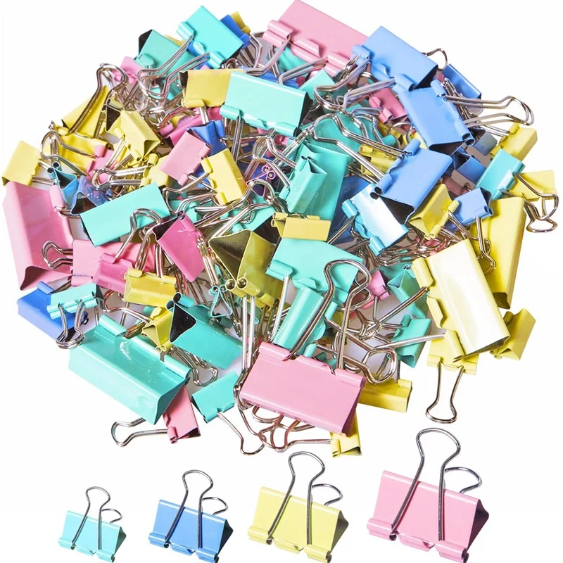 

120Pcs Binder Clips Paper Clamps Assorted 4 Sizes Paper Binder Clips Metal Fold Back Clips with Box