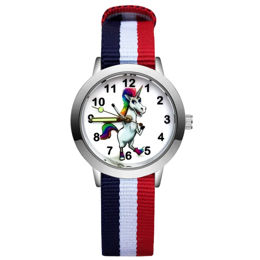 Милые детские часы с рисунком единорога лошади Детские кварцевые нейлоновые
