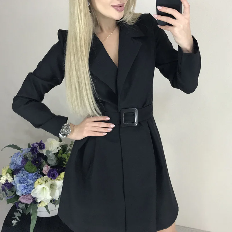 

Women Vintage A Line Belt Dress Ladies Long Sleeve v Neck Sexy Party Dress Elegant 2020 Autumn Winter Fashion Solid Color Dress