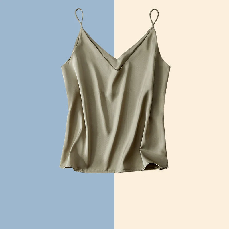 

Spaghetti Strap Top Women Halter V Neck Basic White Cami Sleeveless Satin Silk Tank Tops Women'S Summer 2021 Camisole Plus Size