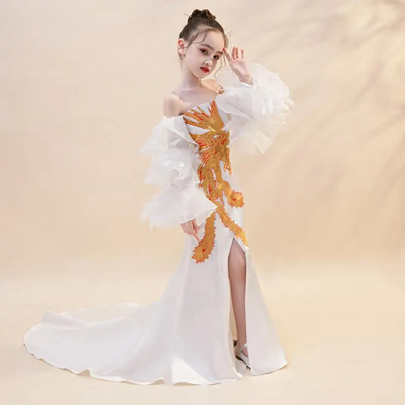 

High-End Children Evening Gown Kids Catwalk Unique Sleeve Design Mermaid Princess Dress For Girls Birthday Party Vestidos L584