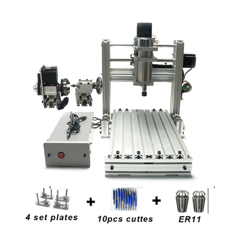 DIY CNC 3020 3 оси 4 оси мини дерево 2030 ЧПУ гравировальный станок фрезерный токарный станок металлический маршрутизатор 400 Вт USB с ER11 цанговый