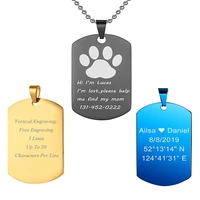 custom message necklace pendant rectangle mens military army style stainless steel dog tag with 20 bead chain