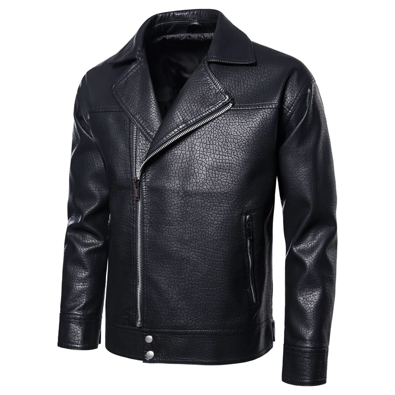 

2021Men's Korean Trend Lapel Biker Jacket For Men Pu Leather Jacket /Autumn Solid Casual Diagonal Zipper Jacket Faux Leather Men