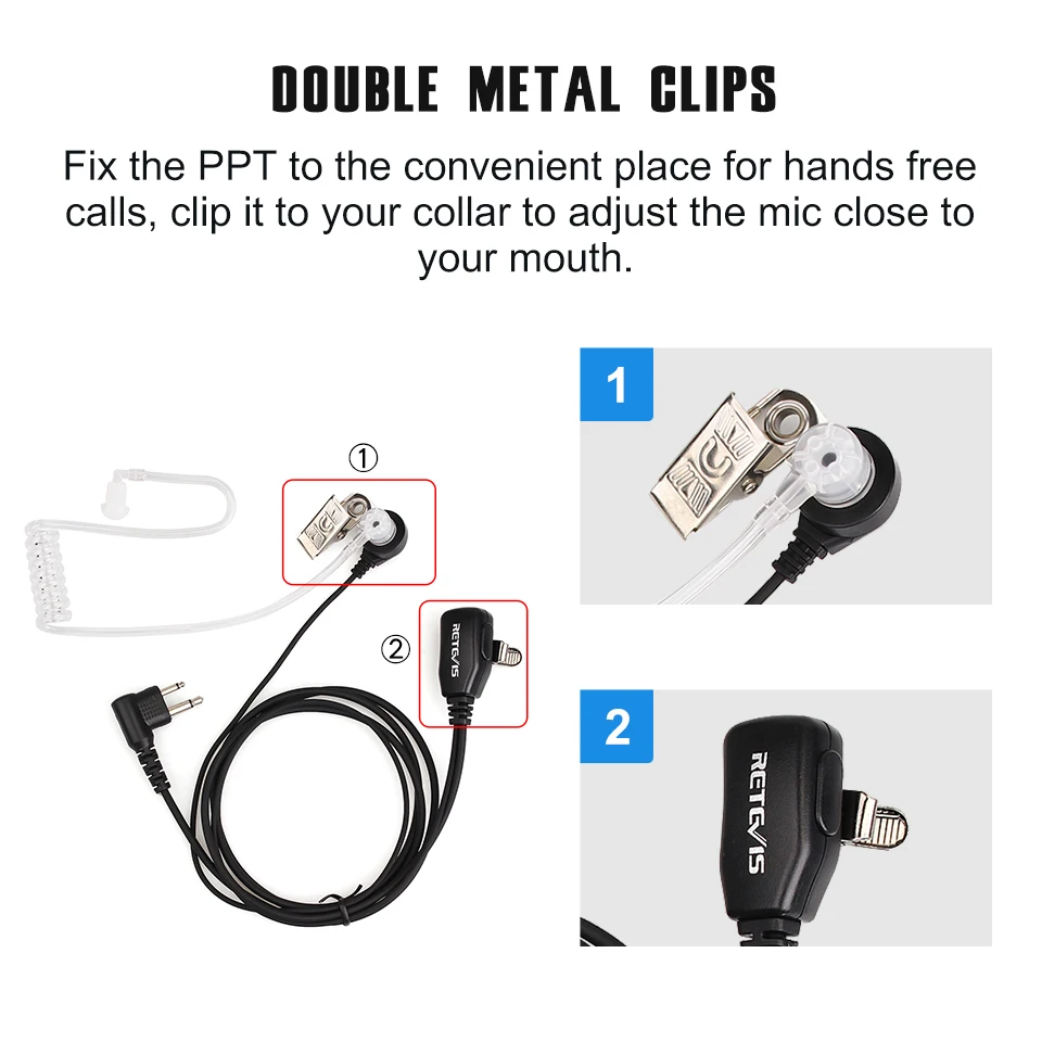 Retevis 2Pin PTT MIC наушники Акустическая трубка гарнитура для Motorola PRO1150 P040 CT150 HYT TC 500 Walkie