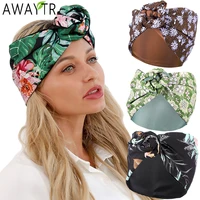 awaytr new floral elastic bandana headbands knotted fashion tie metal scarf hairbands headpieces for women hair accessories boho